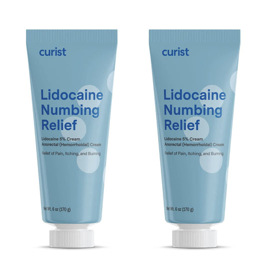 Curist 5% Lidocaine cream 6oz tube front view shows packaging for external use