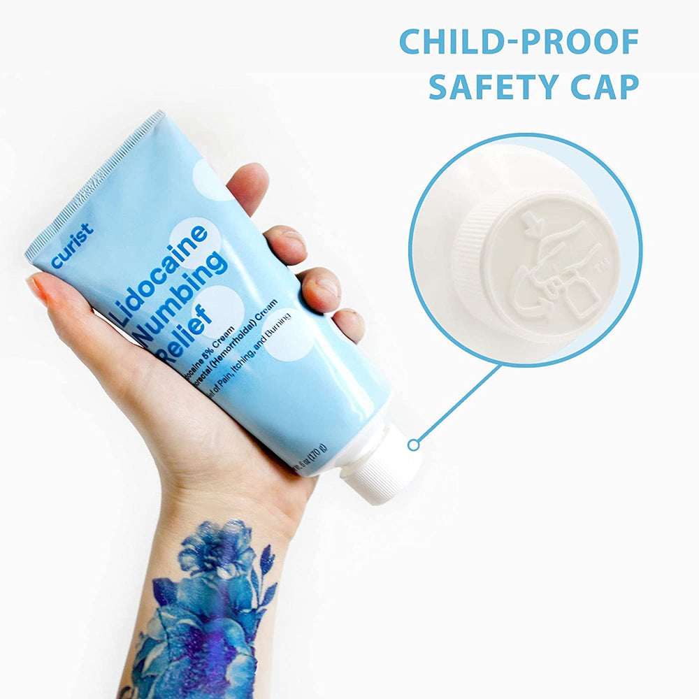 Curist 5% lidocaine cream tube labeled 6 oz for extended care