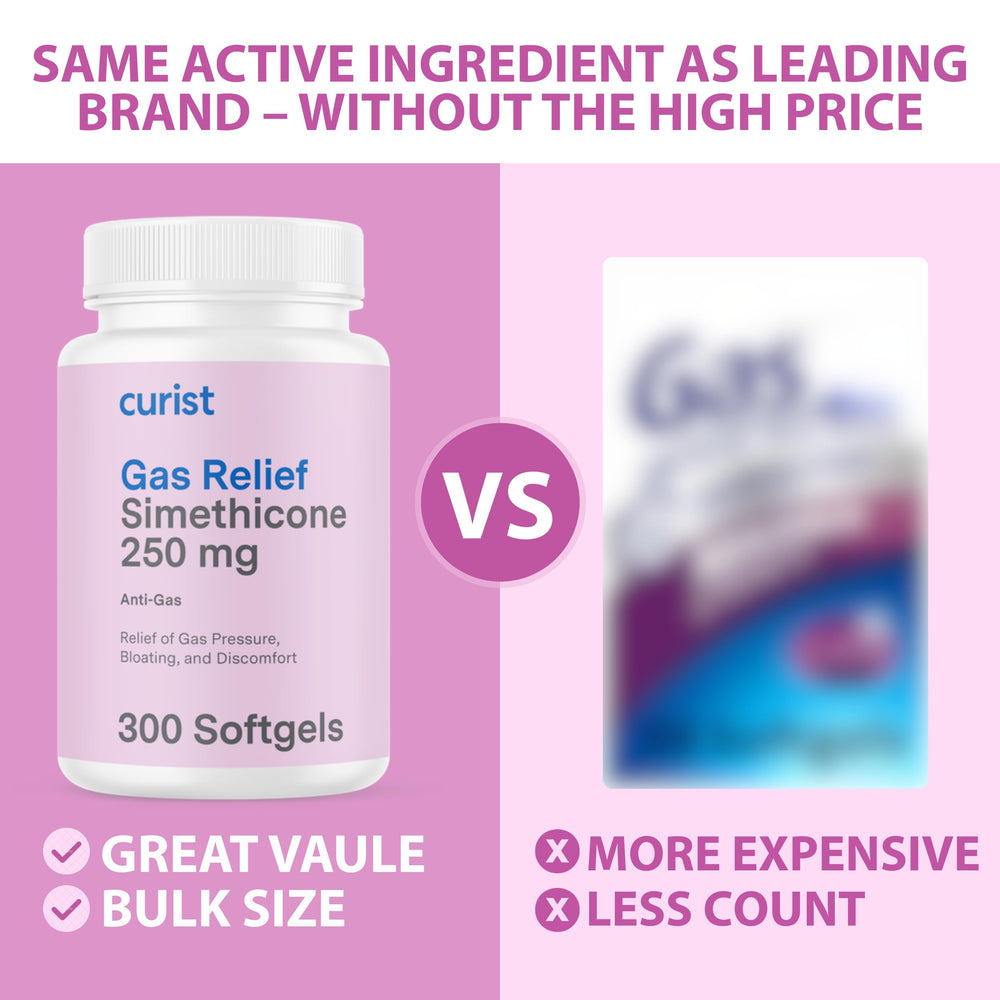 Curist Gas Relief Softgels travel-friendly bottle for on-the-road relief