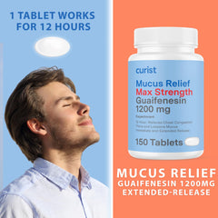 Curist Guaifenesin 1200 mg packaging highlights dye-free, salicylate-free formula.