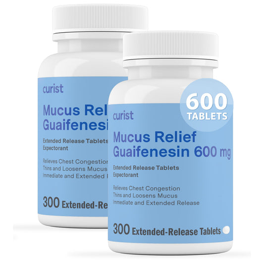 Curist guaifenesin 600 mg bottle front view for long lasting, non drowsy mucus relief