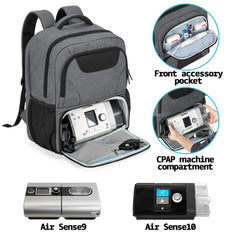 CURMIO CPAP backpack external storage provides quick access to essential cords and cards.