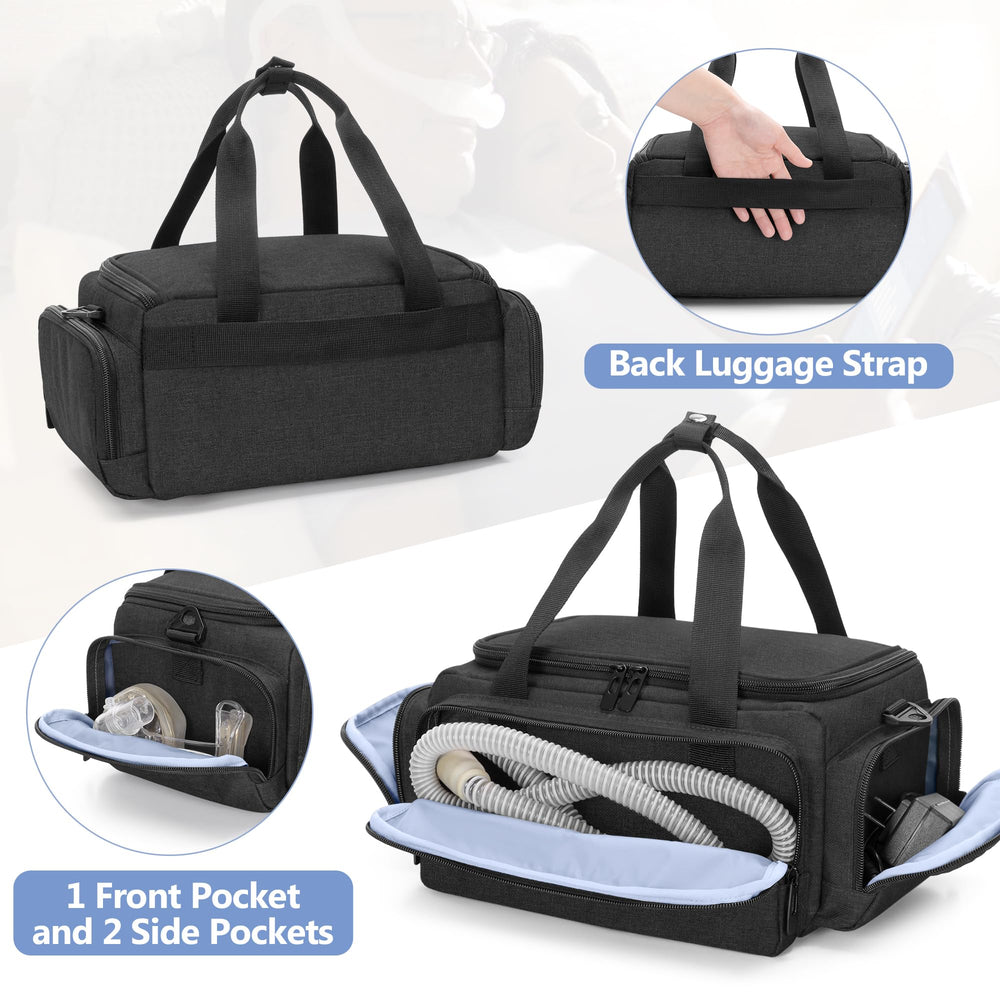 CURMIO CPAP travel bag side pocket keeps cords neatly arranged