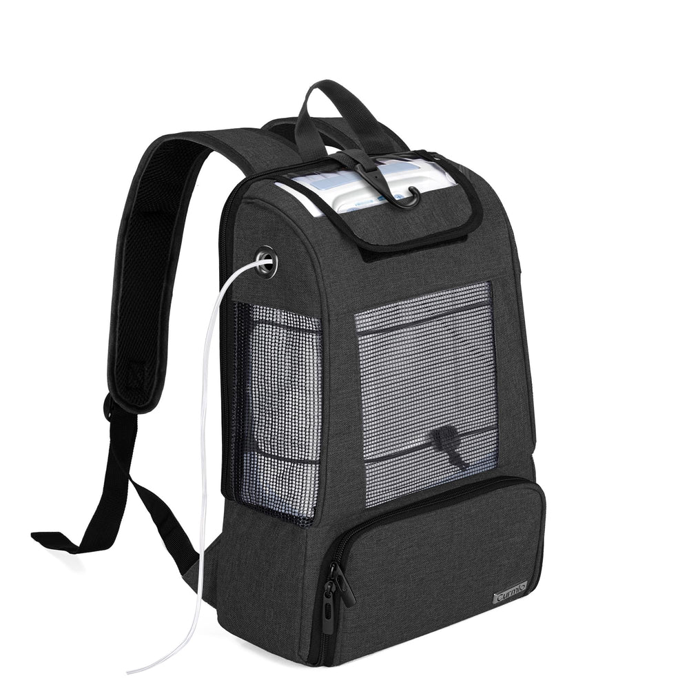CURMIO portable oxygen concentrator backpack upper compartment fits compatible units securely and accessibly