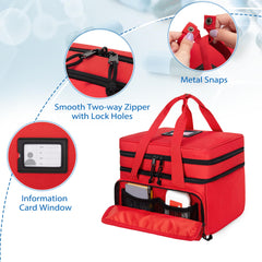 CURMIO red case featuring a clear emergency ID slot for fast visibility.
