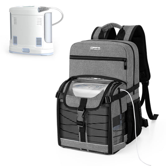 CURMIO travel backpack with side-opening design keeps oxygen concentrator cables organized