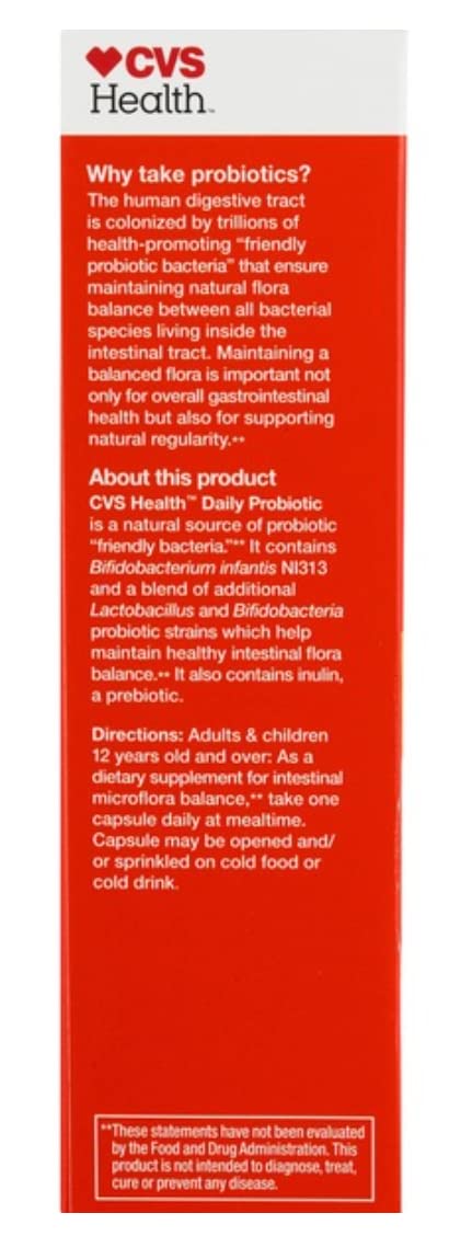 CVS Health Digestive Probiotic bottle label emphasizes gluten-free, dairy-free, soy-free capsules.