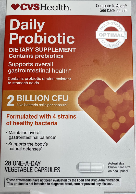 CVS Health Digestive Probiotic vegetable capsules bottle on shelf supports balanced digestion.