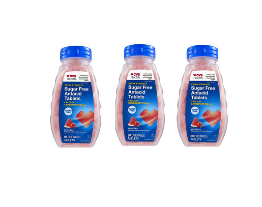 CVS Health extra strength sugar free antacid bottle for fast, sugar-free heartburn relief.