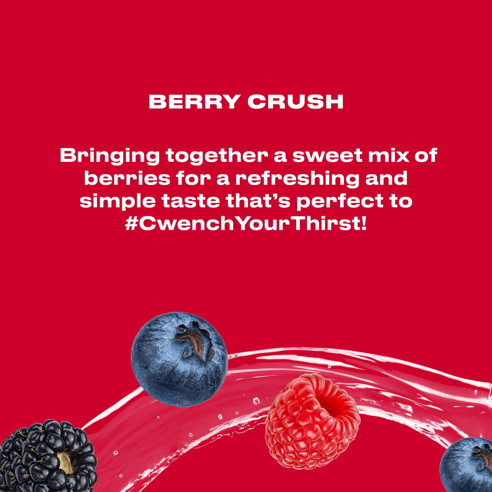 CWENCH Hydration Berry Crush chilled bottle on desk supports daily hydration
