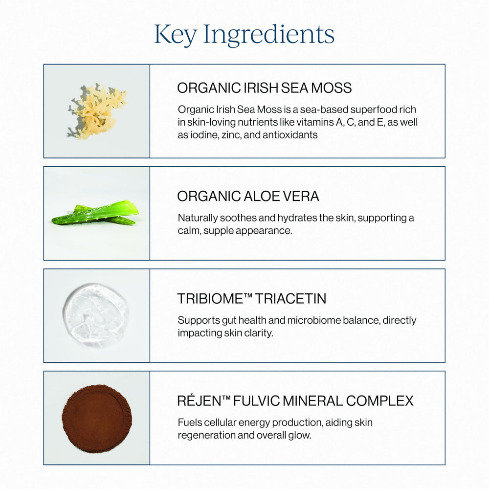 CYMBIOTIKA Irish Sea Moss bottle label showing natural ingredients and transparency.