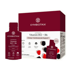 CYMBIOTIKA liposomal B12 + B6 packets front view for on-the-go energy support.