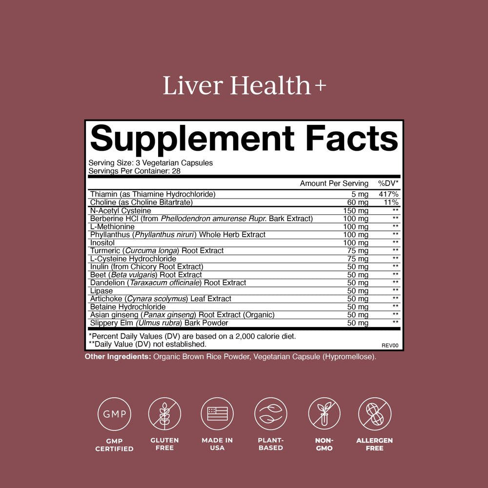CYMBIOTIKA Liver Health+ packaging emphasizes gluten-free and non-GMO formula.