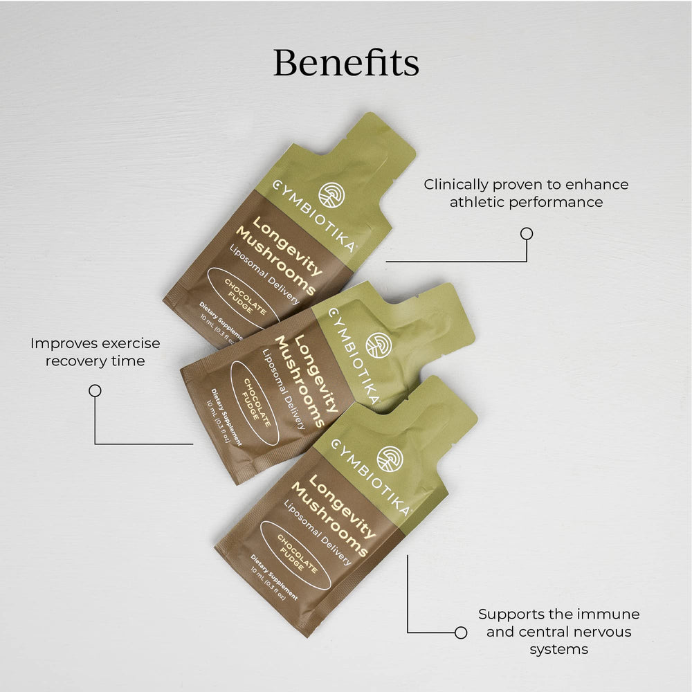 CYMBIOTIKA Longevity Mushrooms pouch-packaging highlighting vegan blend