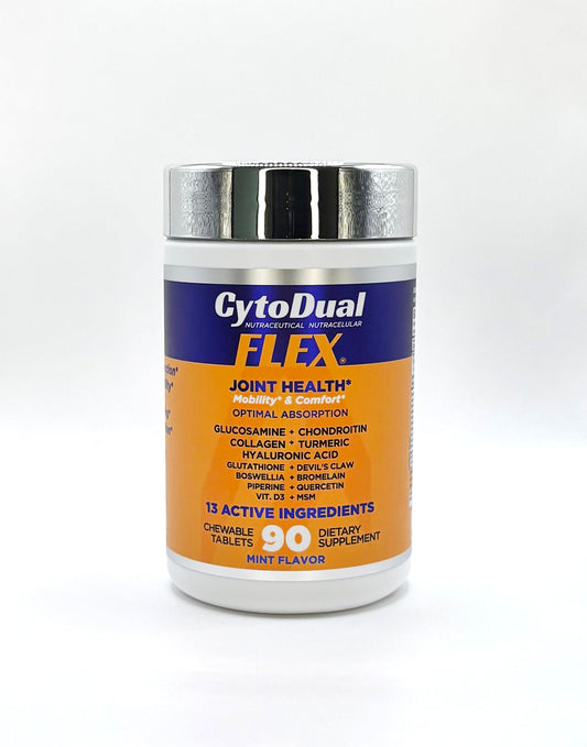 Cytodual Flex bottle front, signaling daily joint support and easy dosing.