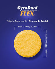 Cytodual Flex chewable tablets in hand, signaling portable daily use.