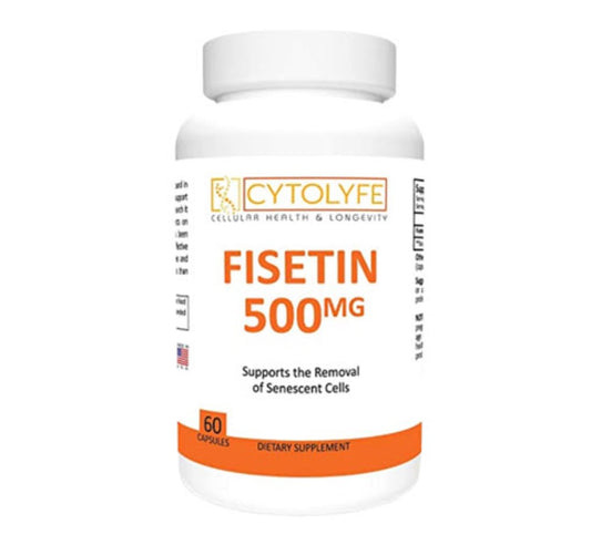 CYTOLYFE Fisetin 500mg capsule, bottle front, daily wellness support.