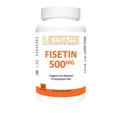CYTOLYFE Fisetin 500mg capsule, bottle front, daily wellness support.