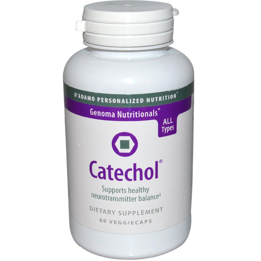 D'Adamo Catechol 60 Vcaps bottle close-up, potential support for neurotransmitter balance.