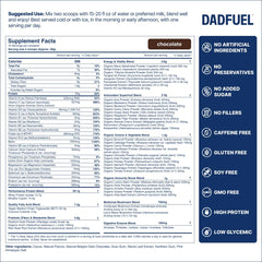DADFUEL vanilla powder scoop highlights 25g protein for post-workout support.