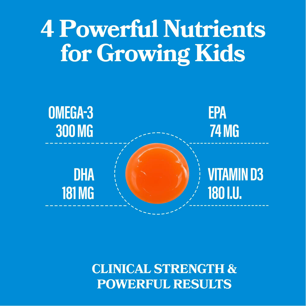 DAIKEN gummy close-up highlighting 181 mg DHA and 74 mg EPA per piece.