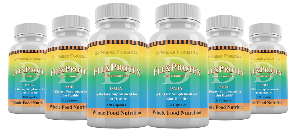 Daily Health FlexProtex D bottle closeup highlighting joint support ingredients.