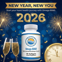 Close-up of Omega 8060 softgels highlighting high omega-3 concentration