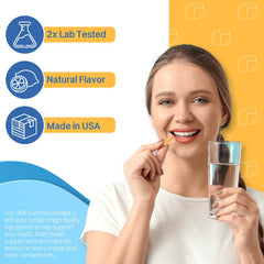 Made in USA label on Omega 8060 packaging reflects GMP-compliant production