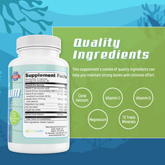 Daily Health Coral Calcium ingredients chart shows 72 minerals for balanced intake.