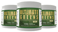 Daily Health Ultimate Greens powder tub, vegan blend for daily wellness.