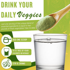 Daily Health Ultimate Greens veggie powder bottle, quick, nutrient-dense smoothies.