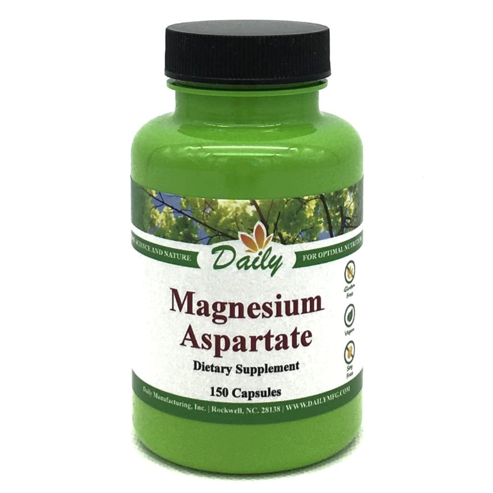 Daily Manufacturing Magnesium Aspartate 100 mg bottle for daily supplementation.