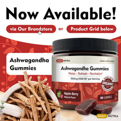DailyNutra KSM-66 Ashwagandha 600mg dose graphic indicates strong potency.