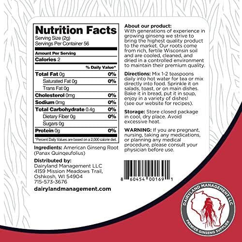 Dairyland American Ginseng Powder labeling showing non-GMO and gluten-free claims