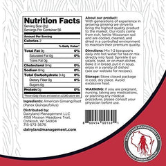 Dairyland American Ginseng Powder labeling showing non-GMO and gluten-free claims