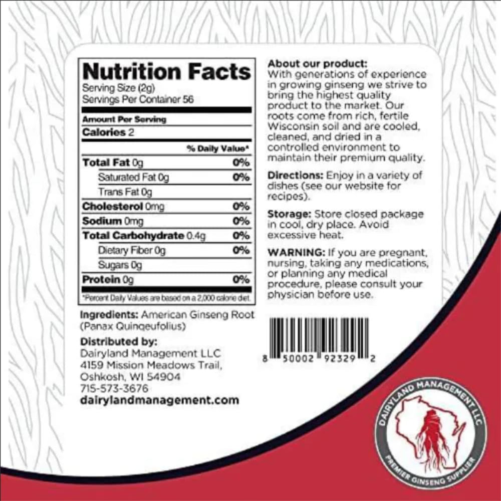 Dairyland ginseng slices grown in Wisconsin fields underscore local origin.