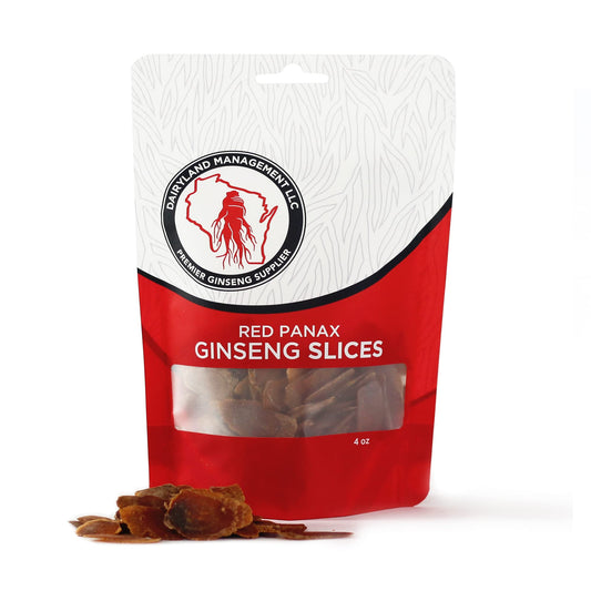 Dairyland Red Panax Slices pack-4oz shown for convenient daily use and flavor boost.
