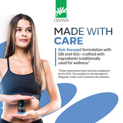 Daiwa GastroImmune bottle with glass conveys daily wellness ritual.