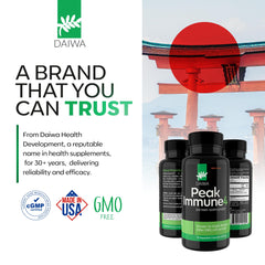 Daiwa PeakImmune4 on a kitchen counter beside water for easy daily intake.