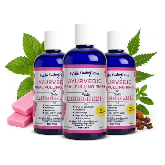 Dale Audrey Bubble Gum oil pulling bottle for refreshing breath.