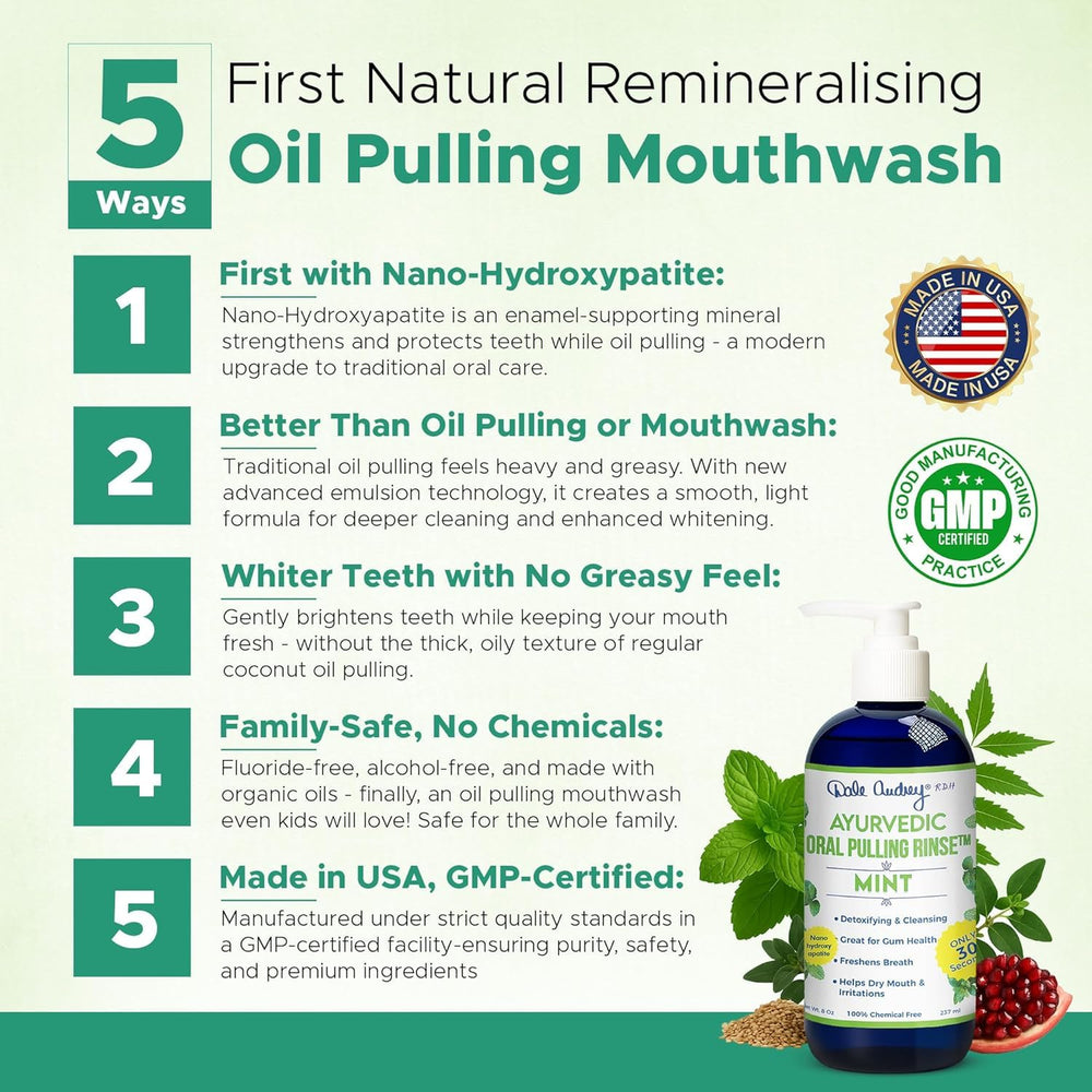 Dale Audrey peppermint oil close up emphasizes long lasting minty breath