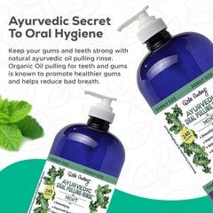 Dale Audrey teeth gums health closeup with herbal oil blend.