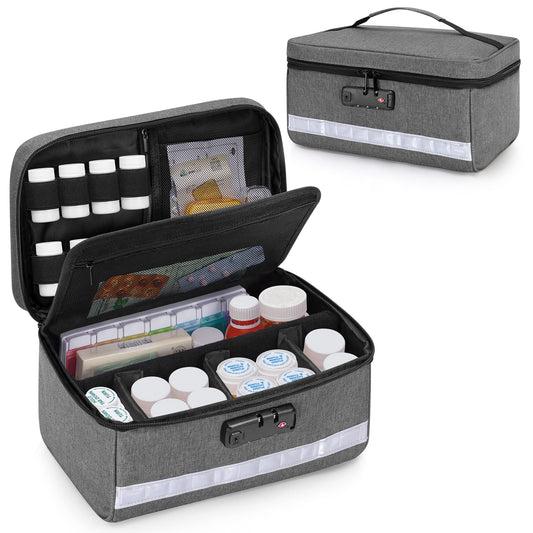 Damero locking pill organizer with dividers, top view, modular storage for pills