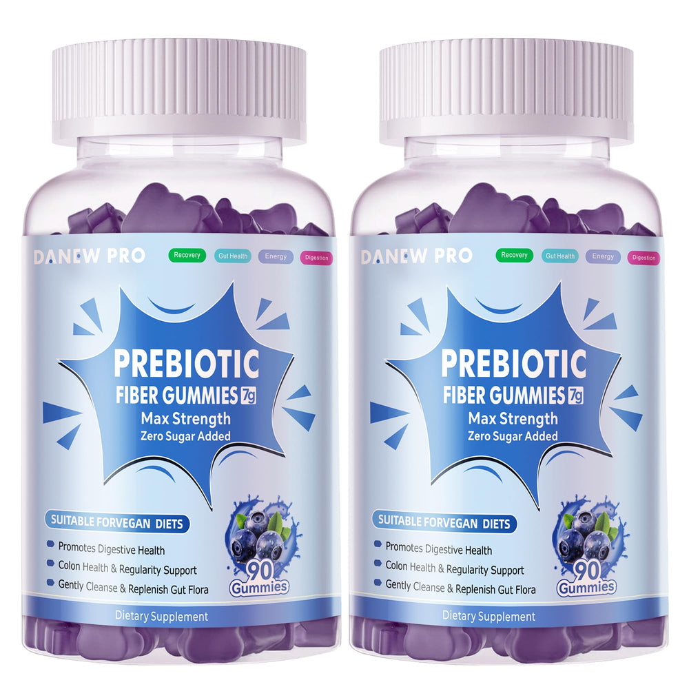DANEW Pro prebiotic fiber gummies blueberry bottle promotes daily digestive support.