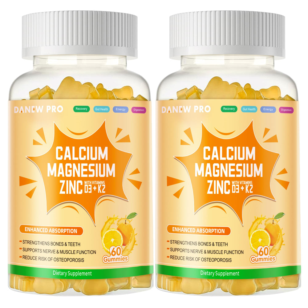DANEW Pro Calcium Magnesium Zinc Gummies Orange-120 bottle; convenient daily minerals in a tasty fruit-forward format.