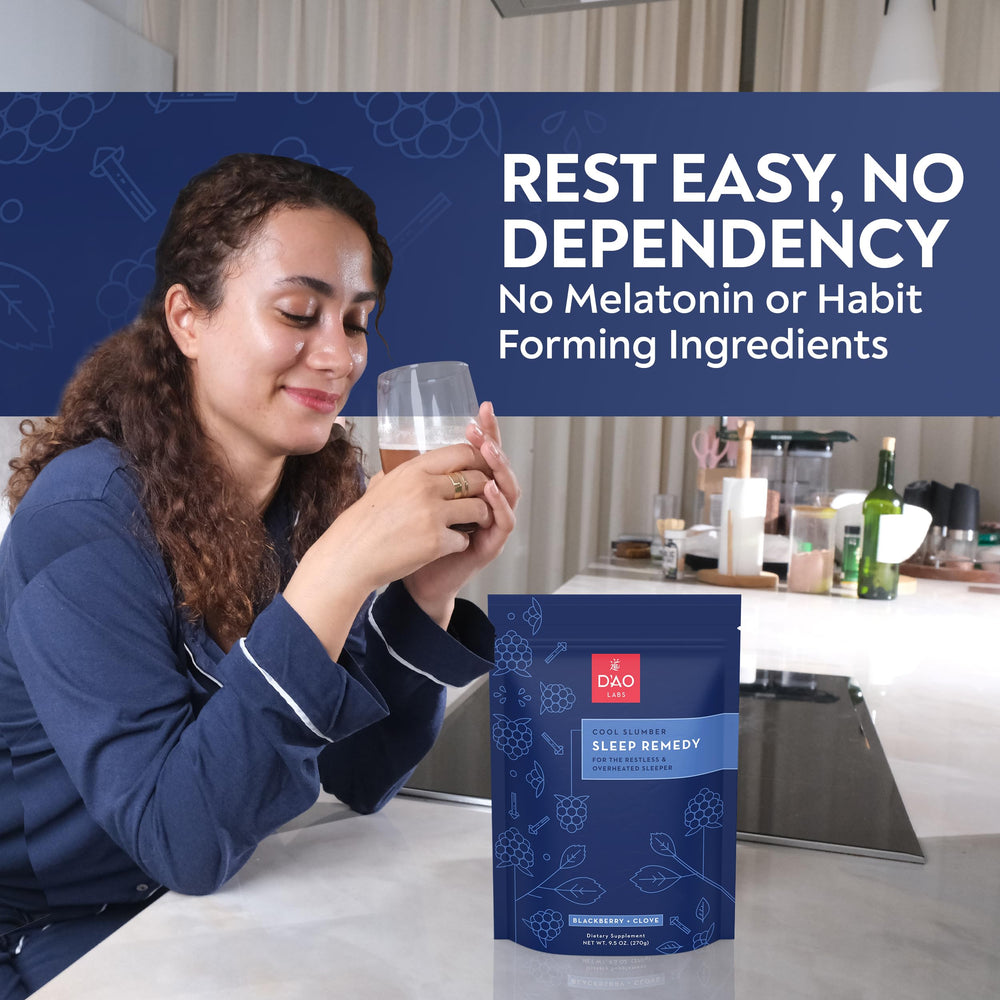DAO Labs Cool Slumber tub label highlights 12 herbs and natural flavors.