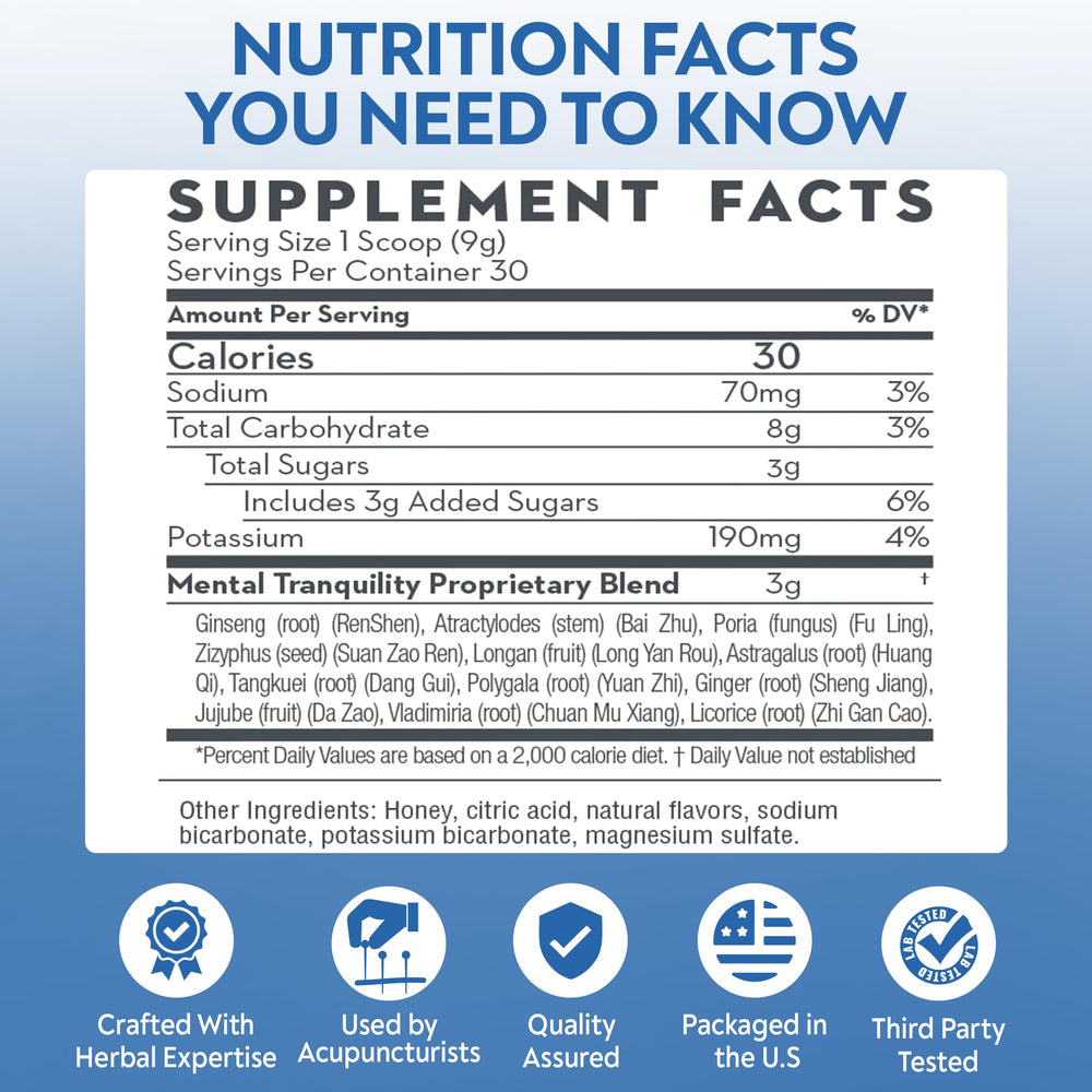 DAO Labs Mental Tranquility label detail emphasizing non-habit forming formula