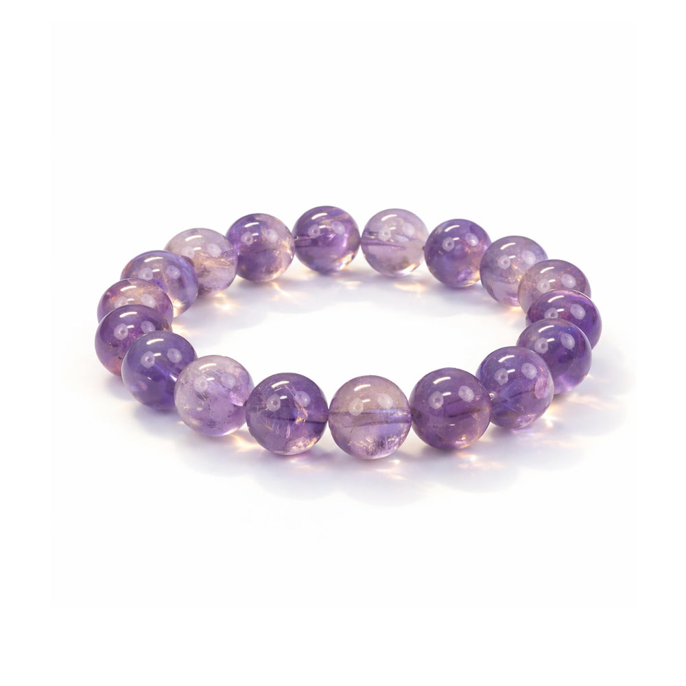 Dare to Mystic amethyst rutilated quartz bracelet shows calm focus with 10mm beads