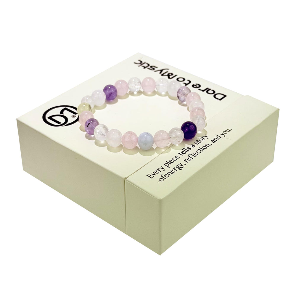Dare to Mystic bracelet featuring rose quartz for self-love and emotional balance.