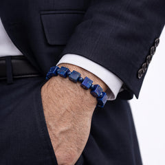 Dare to Mystic lapis cube bracelet geometric design complements casual or formal outfits.